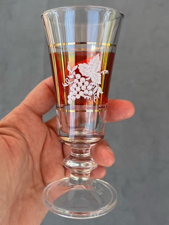 Lubiana Other - Vintage Italian Lubiana Apertif Cordial Glass w/Grapes Cranberry Gold SET OF 6